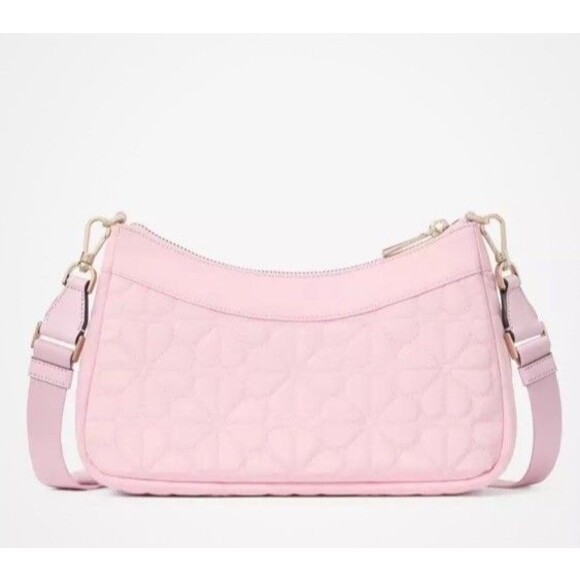 Kate Spade Pink Flower Quilted Convertible Crossbody Crescent Shoulder B… - Picture 3 of 5